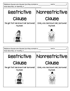 Relative Clauses Restrictive Nonrestrictive Clauses Foldable And