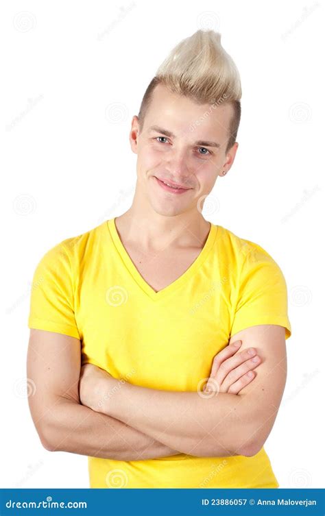 Portrait Of Handsome Man In Yellow T Shirt Stock Image Image Of