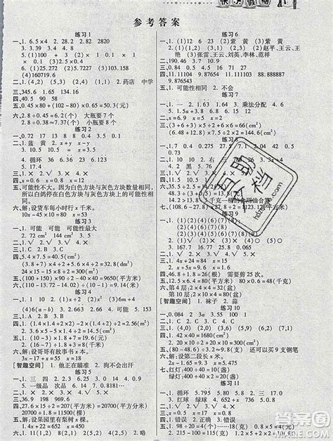 2020春文涛书业寒假作业快乐假期五年级数学人教版答案 9787542141088答案_答案圈
