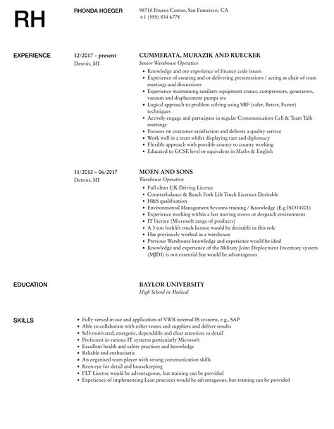 Warehouse Operative Resume Samples Velvet Jobs