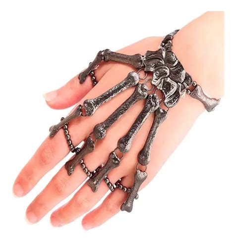 Pulsera De Mano Esqueleto Goth Color Negro Punk Meses sin interés