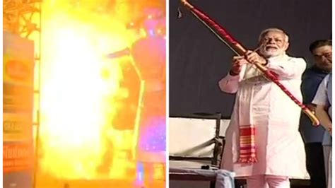 Narendra Modi Burns Effigy Of Ravana During Dussehra Celebrations At