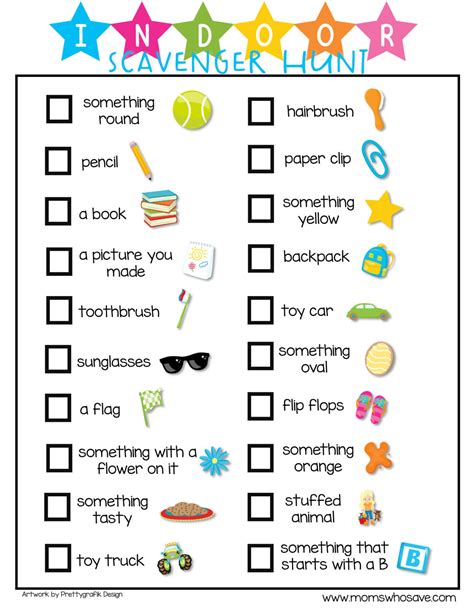 Free Indoor Scavenger Hunt List Printable (20 Things For Kids To Find ...