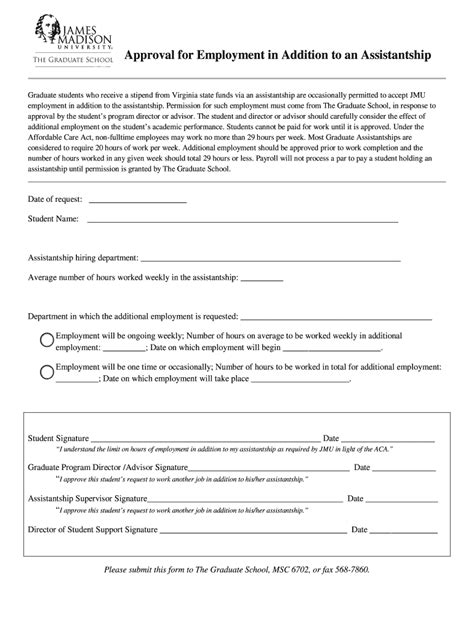 Fillable Online Jmu Approval For Employment In Addition To An