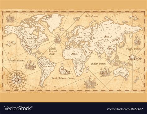 Vintage world map Royalty Free Vector Image - VectorStock