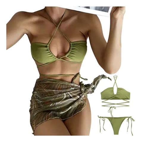 Traje De Ba O Bikini Sexy Para Mujer Con Pareo De Playa Pcs Meses Sin Inter S
