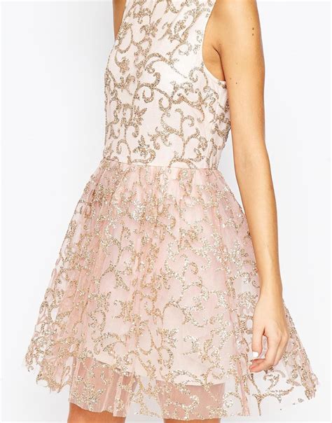 ASOS Sparkle Mesh Glitter Mini Prom Dress Nude Lyst