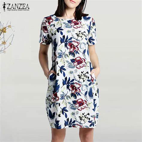 Zanzea Vestido De Festa Estampado Floral Para Mulheres Manga Curta