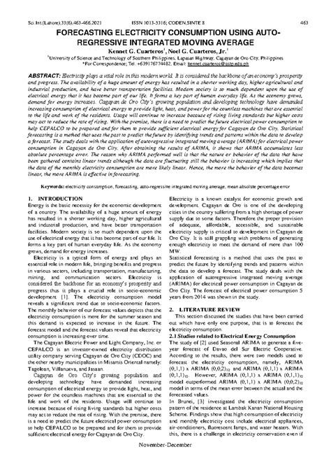 Forecasting Electricity Consumption USIN Sci Lahore 33 6 463 466