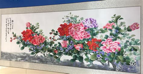 Large Chinese Handmade Silk Embroidery Peony Painting Wall Etsy