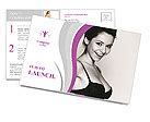 Stunning Brunette Woman In Black Lingerie Poses With A Smile On Grey Background Postcard