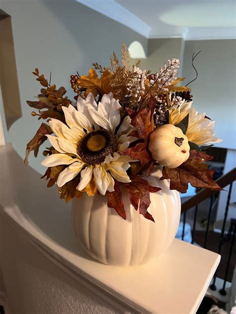 White Pumpkin Centerpiece Table Centerpiece Fall Floral Centerpiece