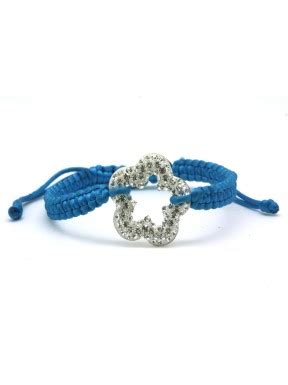 Pulsera Trenzada Azul Motivo Flor Plata Y Simil Mic Mac Creaciones Sl