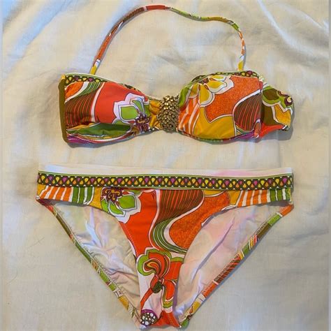 Trina Turk Swim Trina Turk Lavascape Tangerine Bandeau Top Bottom Swimsuit Bikini Set Poshmark