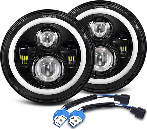 MGLLIGHT 7 Inch LED Headlights Round Halo Angel Eyes DRL Amber Turn