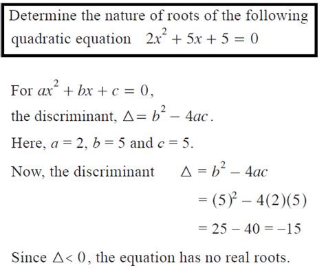 Omtex Classes Determine The Nature Of Roots Of The Following Quadratic