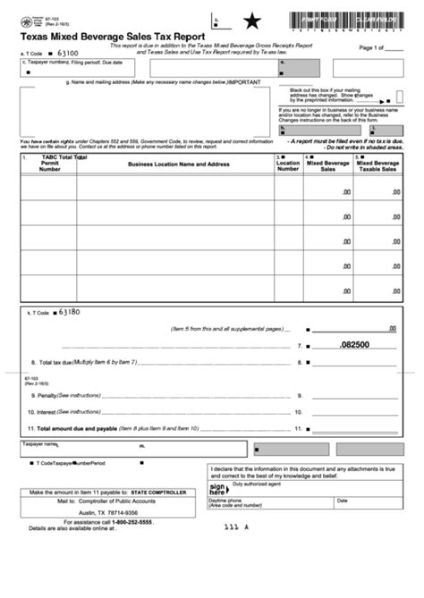 Sales Tax Report Form Texas