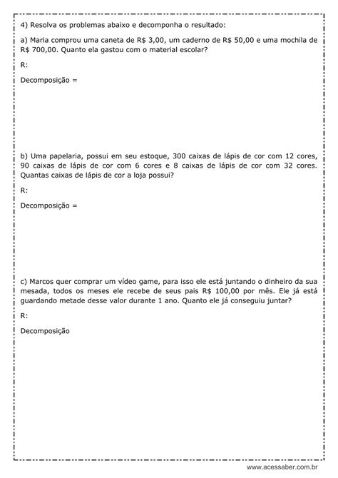 Atividade De Matemática Composição E Decomposição 4º Ano Acessaber