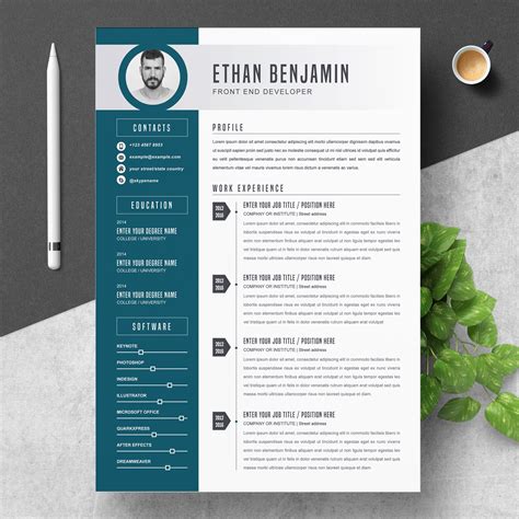 Creative Modern Resume CV Template For Word AND Pages Professional