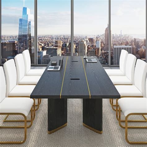 94.5" Modern Black Long Meeting Conference Table Rectangle Table Cable ...