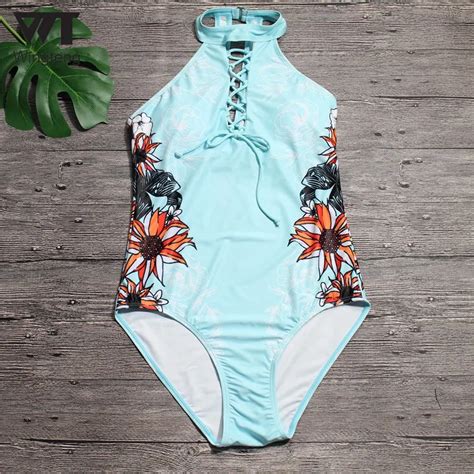 2018 Floral One Piece Swimwear Female Bikini Set Push Up Swimsuit Women