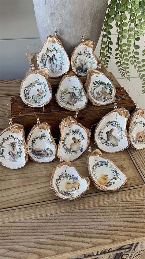 Easter Tree Oyster Shell Ornament Set Oyster Shell Easter Ornaments