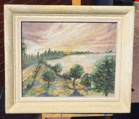 TABLEAU SIGNÉE LLAURO Paysage Bord de Rivière Peinture huile sur