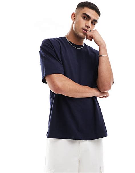 Asos Design Oversized Pique T Shirt In Navy Asos