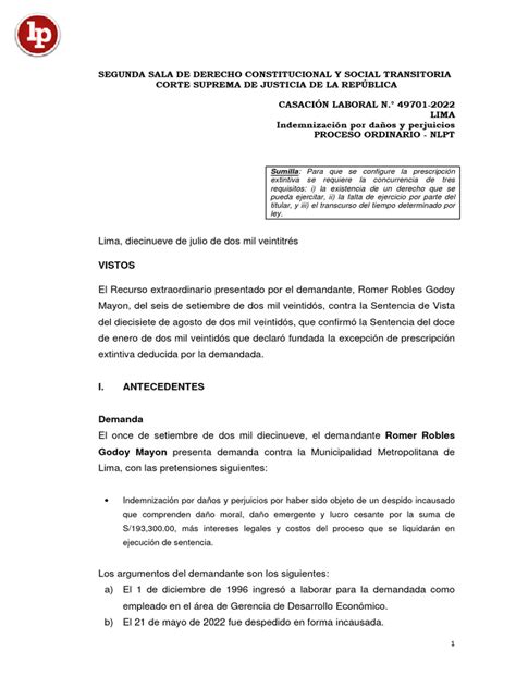 Casacion 49701 2022 Lima Lpderecho Pdf Estatuto De Limitaciones