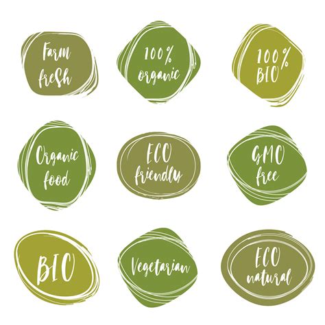 Eco Bio Vegan Food Stickers Template Logo With Leaves For Organic