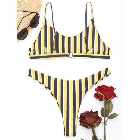 Mortonpart Striped Thong Bikini Set Push Up High Cut Sexy Bikini