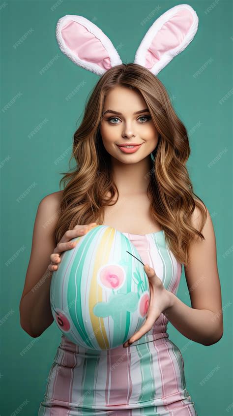 Premium Photo A Woman Wearing Bunny Ear Holding Easter Egg Isolated