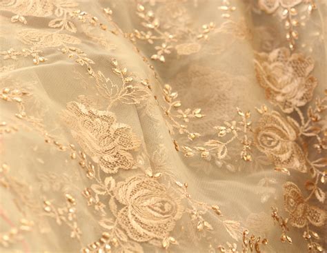 Organza Fabric By The Yard Beige Organza Embroidery Indian Etsy