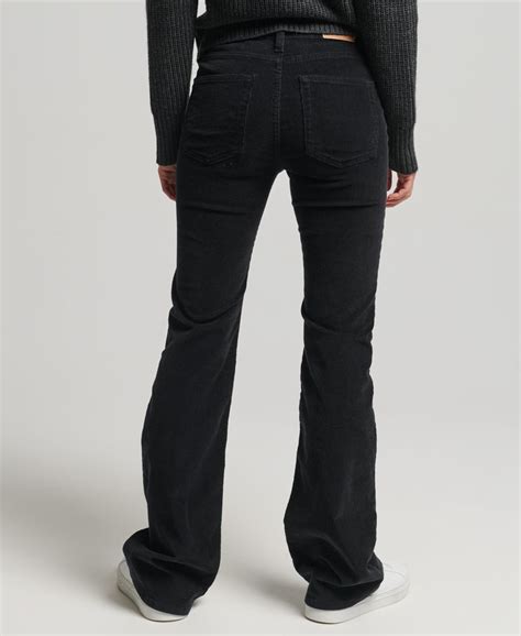 Womens Mid Rise Slim Cord Flare Jeans In Black Superdry Uk