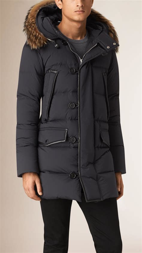 Lyst Burberry Down Filled Parka Coat With Fur Trimmed Hood In Metallic For Men