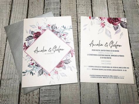 Invitatie Cu Plic Silver Floral Weddy Invitatii De Nunta