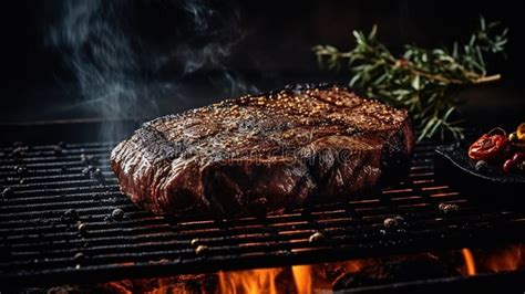 Big Steak Is Prepared On Hot Grill Tasty Meat On Grill Stock Illustration Illustration Of