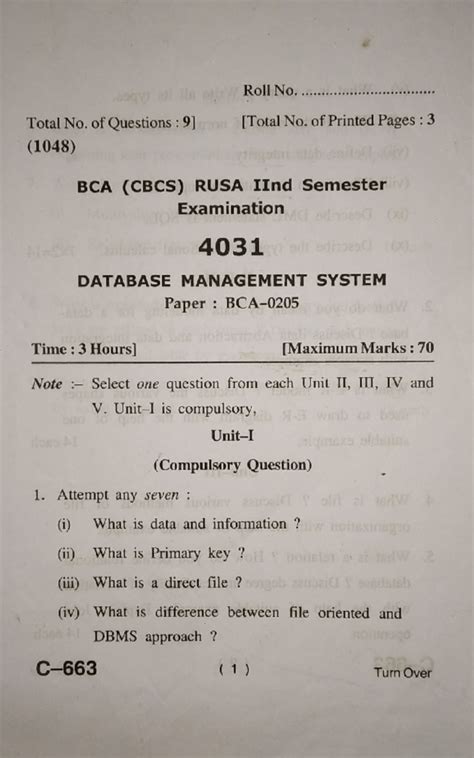 Bca Dbms Question Paper Hpu