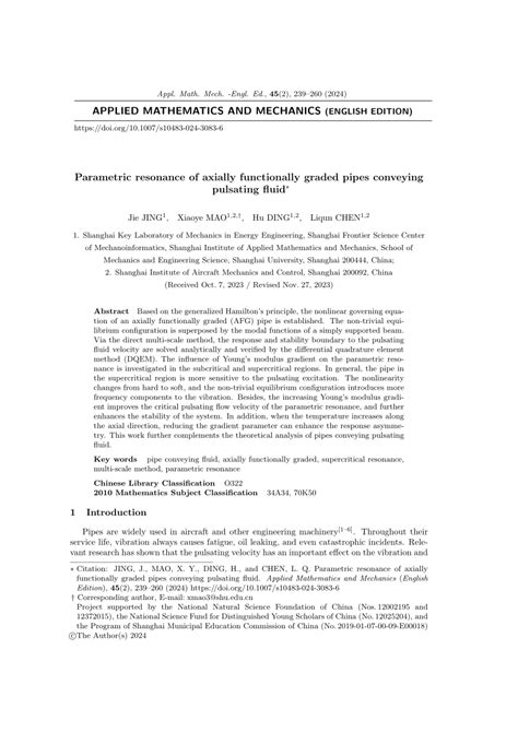 Pdf Parametric Resonance Of Axially Functionally Graded Pipes