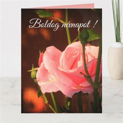 Pink rose photo - Hungarian name day Card | Zazzle