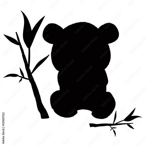 Panda bear silhouette with bamboo branches with leaves in its paws ...