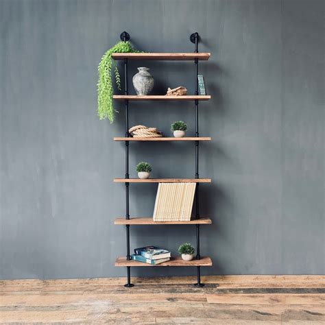 Industrial Wall Mount Ladder Shelf Rustic Bookshelf Home & Living Wall ...