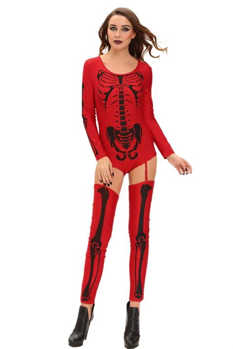 Halloween Skeleton Costume Jumpsuit Sexy Catsuit Human Skeleton Skull Woman Adults Cosplay