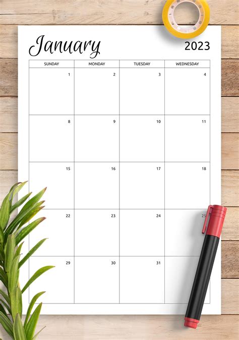 Download Printable Monthly Calendar Template PDF