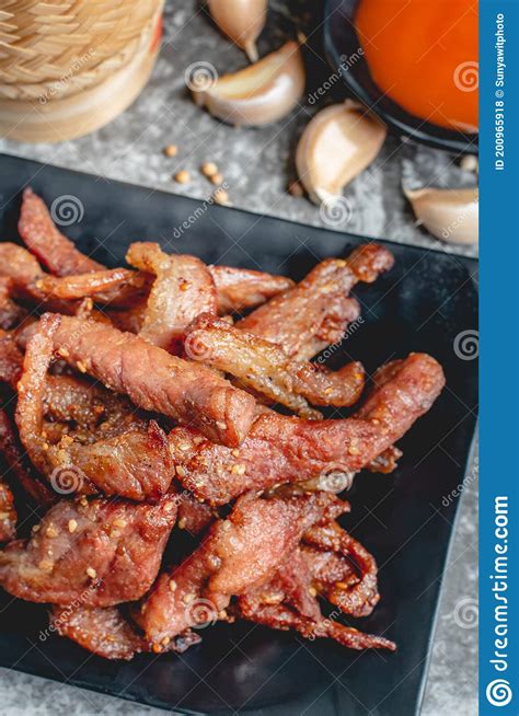 Deep Fried Sun Dried Pork Moo Dad Deaw Thai Food Stock Photo Image