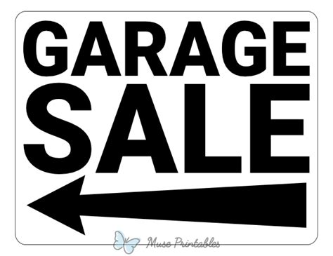 Printable Black and White Left Arrow Garage Sale Sign