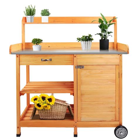 Buy Potting Bench Potting Bench Table Garden Outdoor Work Station With Metal Table Top Cabinet