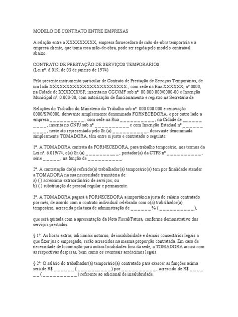 Modelo De Contrato Entre Empresas Pdf Folha De Pagamento Business