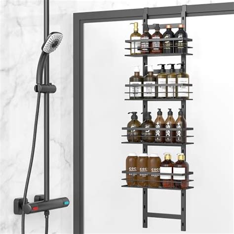 Snapklik Balabuki 4 Tier Shower Caddy Hanging Over Glass Door