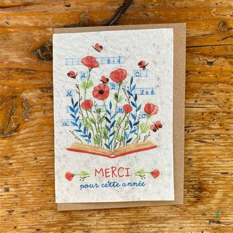 Carte à planter Merci maîtresse motif coquelicots Madame Vrac